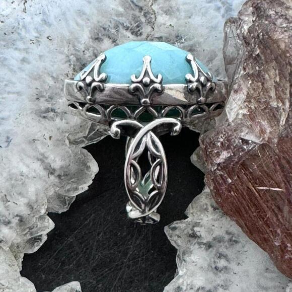 Carolyn Pollack Sterling Faceted Marquise Amazonite Split Shank Size 5 Dome Ring - Picture 4 of 10